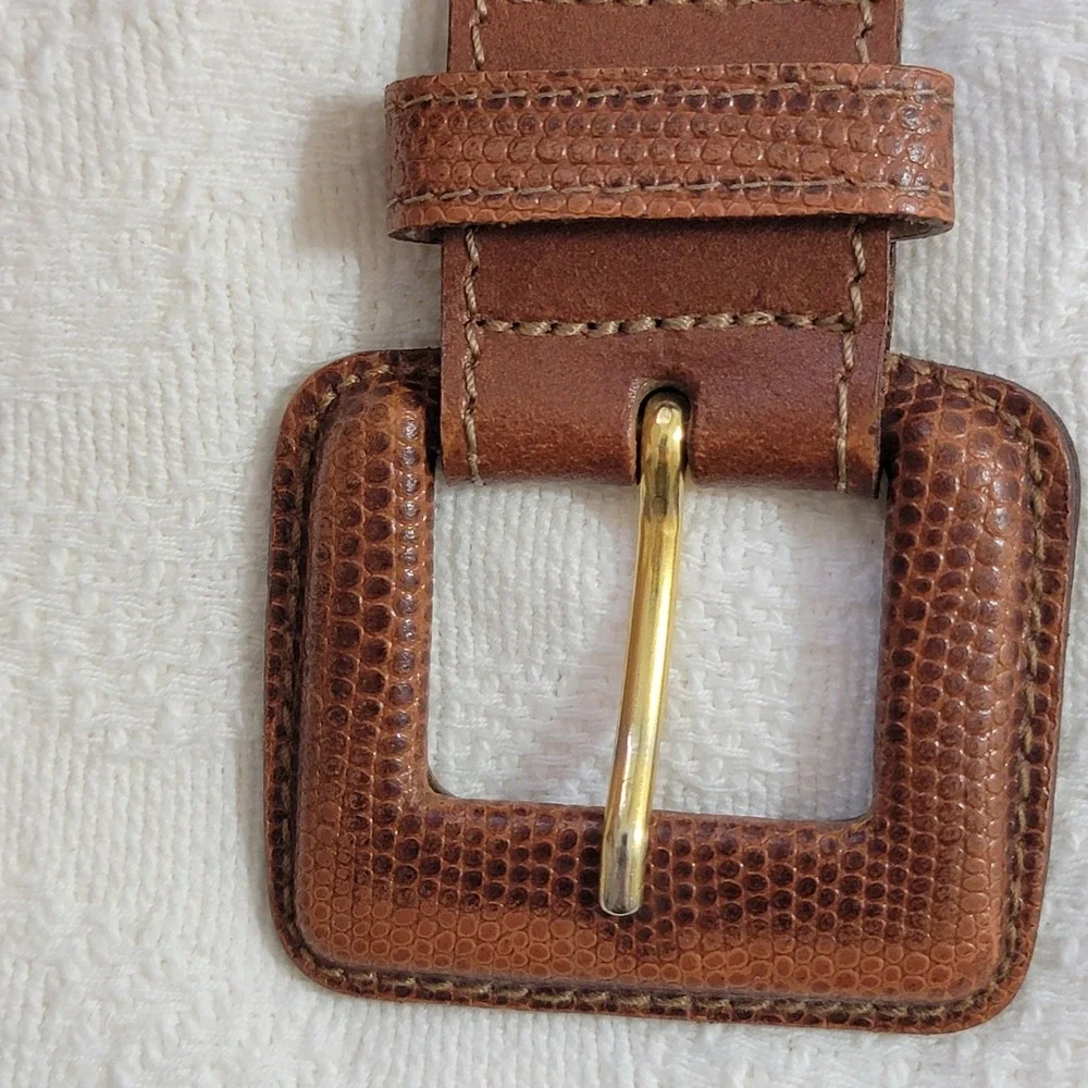 VTG The Limited Wide Brown Leather Belt Made in Italy Rainbow Embroidery Beads L